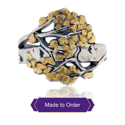 Sterling Silver & Gold Nugget Aspen Tree Ring - Park City Jewelers