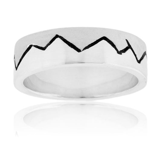 Sterling Silver Half Sand Blasted Mountain Ridge Band - Park City Jewelers