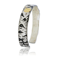 Sterling Silver Hand Carved Aspen Adorn Cuff Bracelet with Bi - Metal Leafs - Park City Jewelers