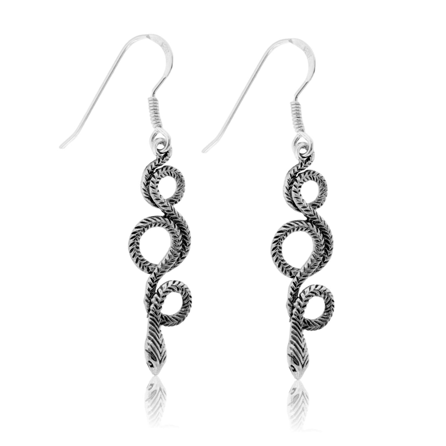 Sterling Silver Long Coiled Snake Dangle Earrings - Park City Jewelers