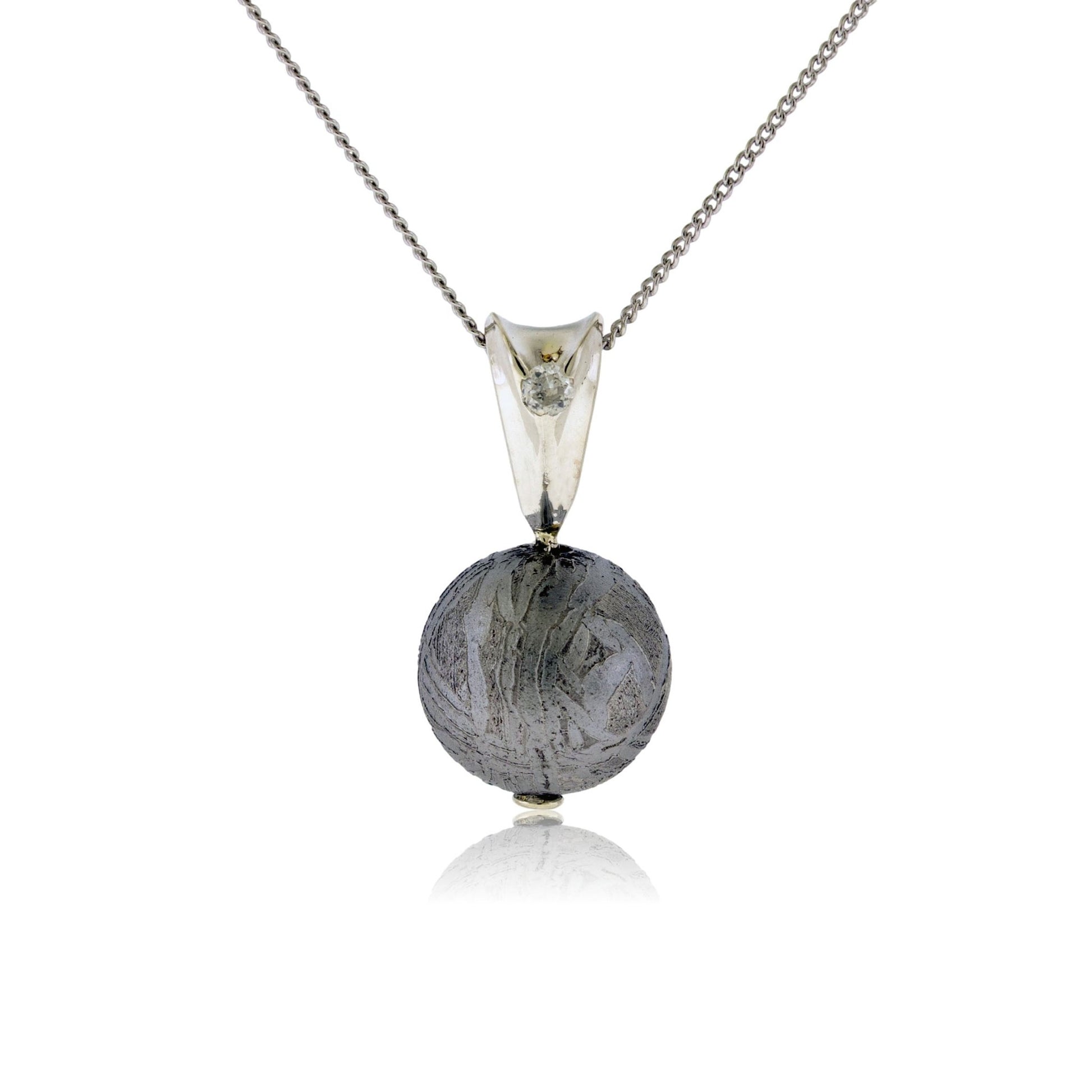 Sterling Silver Meteorite Sphere Pendant with Diamond Accent - Park City Jewelers
