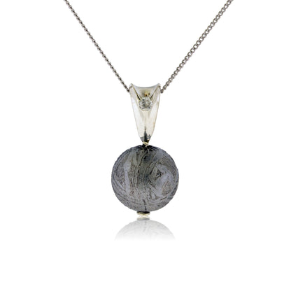 Sterling Silver Meteorite Sphere Pendant with Diamond Accent - Park City Jewelers