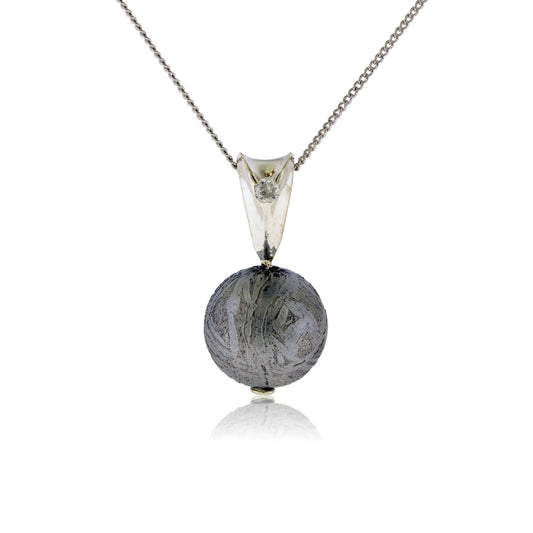 Sterling Silver Meteorite Sphere Pendant with Diamond Accent - Park City Jewelers