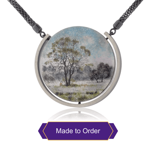 Sterling Silver Misty Morning Circle Enamel Pendant w/Chain - Park City Jewelers