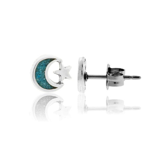 Sterling Silver Moon Crushed Turquoise Post Earrings - Park City Jewelers