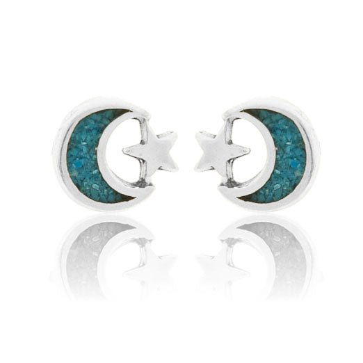 Sterling Silver Moon Crushed Turquoise Post Earrings - Park City Jewelers