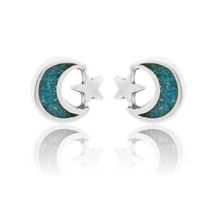 Sterling Silver Moon Crushed Turquoise Post Earrings - Park City Jewelers