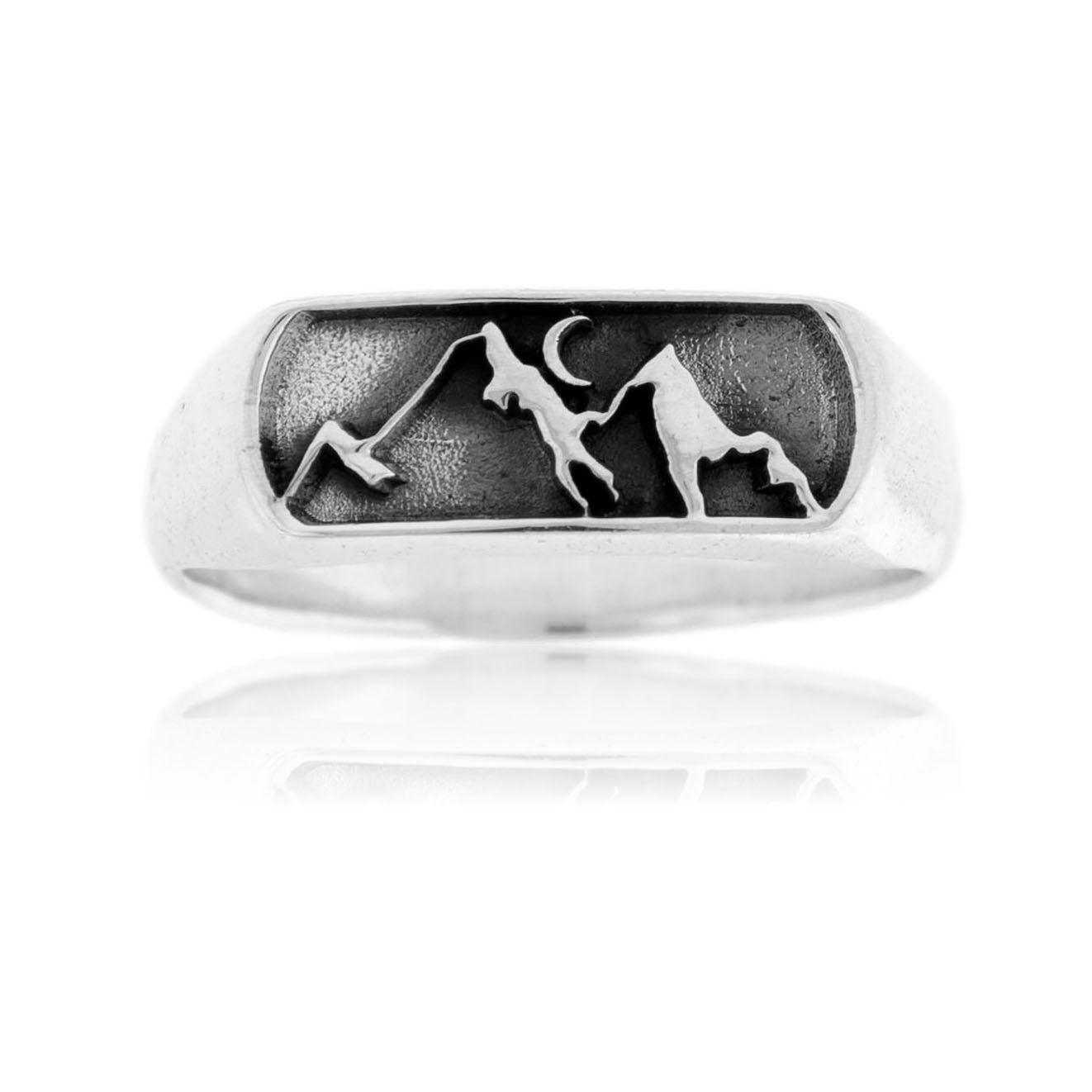 Sterling Silver Mountain Scene with Moon Ring - Park City Jewelers