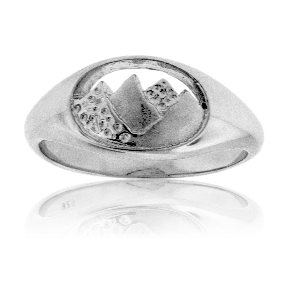 Sterling Silver Oval with Mountain Silhouette Ring - Park City Jewelers