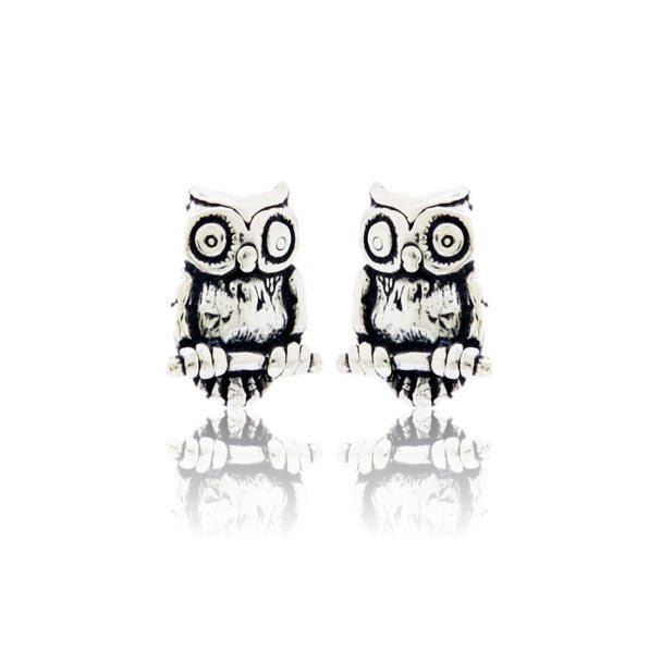 Sterling Silver Owl on Branch Stud Earrings - Park City Jewelers