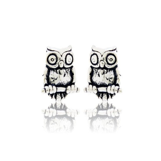 Sterling Silver Owl on Branch Stud Earrings - Park City Jewelers