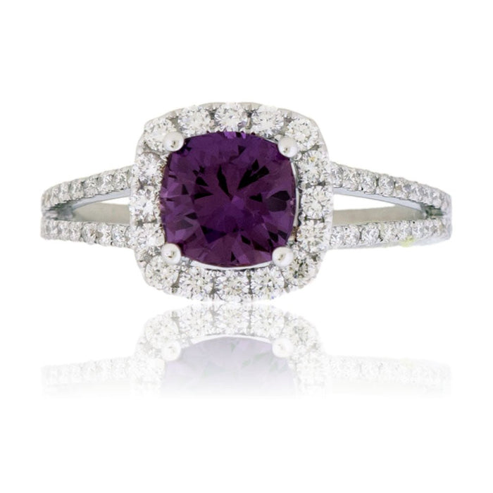 Stunning Purple Sapphire & Diamond Halo Ring - Park City Jewelers