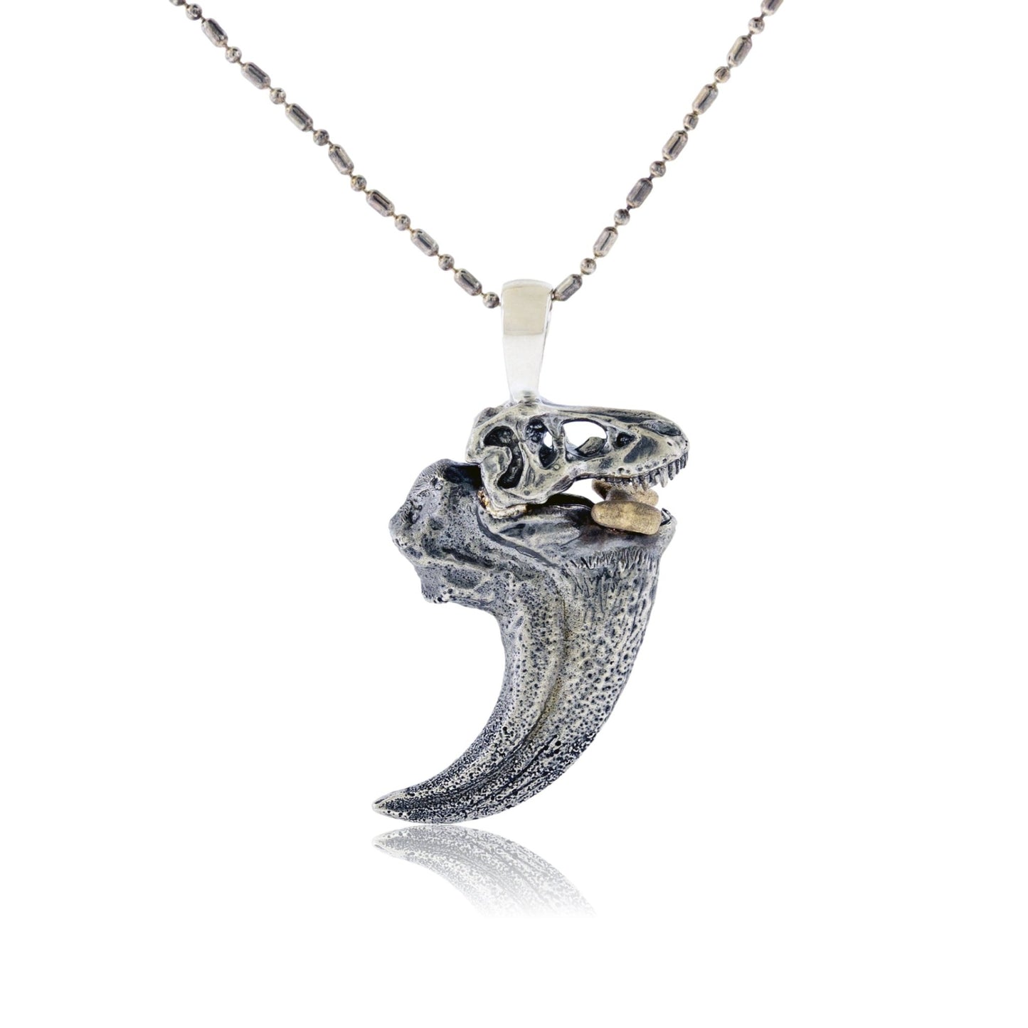 T Rex Claw with Dinosaur Skull & Gold Bone Accent Pendant - Park City Jewelers