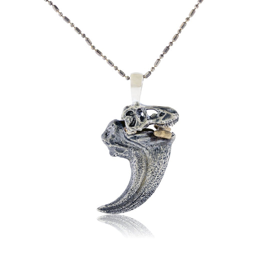 T Rex Claw with Dinosaur Skull & Gold Bone Accent Pendant - Park City Jewelers