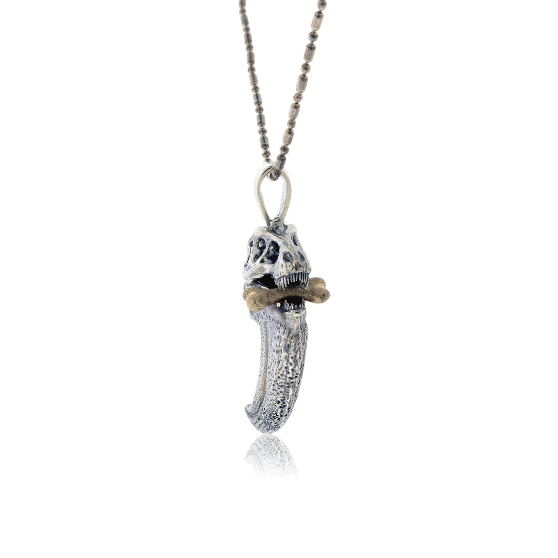 T Rex Claw with Dinosaur Skull & Gold Bone Accent Pendant - Park City Jewelers