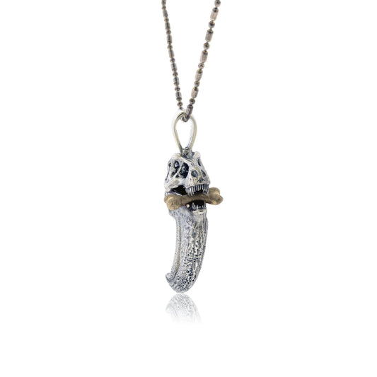 T Rex Claw with Dinosaur Skull & Gold Bone Accent Pendant - Park City Jewelers