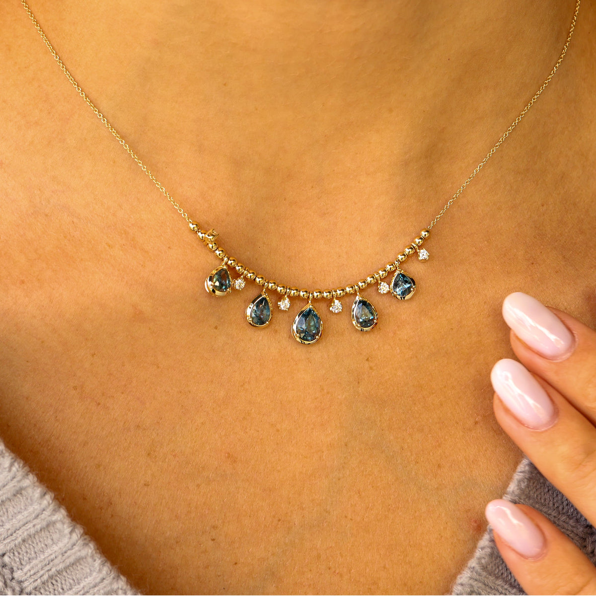 Tear Drop Montana Sapphire Drop Necklace - Park City Jewelers