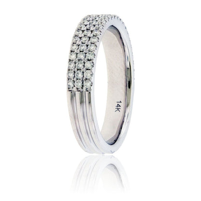 Three Row Diamond Pavé Yellow Gold Band - Park City Jewelers
