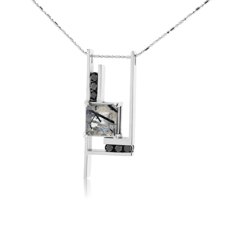 Tourmilated Quartz and Black Diamond Geometric Pendant - Park City Jewelers