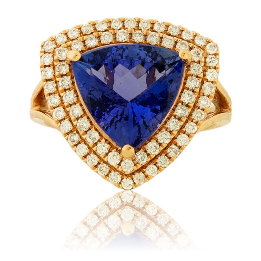 Trillian Tanzanite and Diamond Double Halo Rose Gold Ring - Park City Jewelers