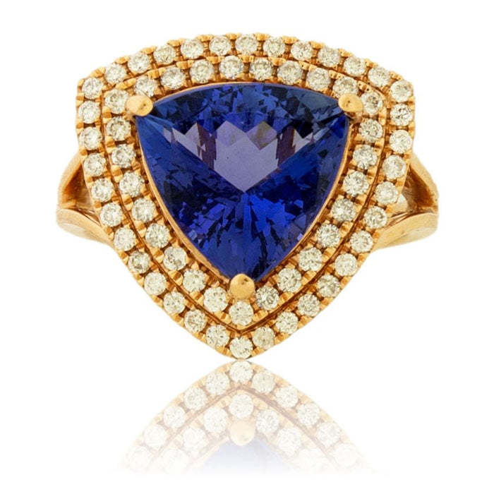 Trillian Tanzanite and Diamond Double Halo Rose Gold Ring - Park City Jewelers