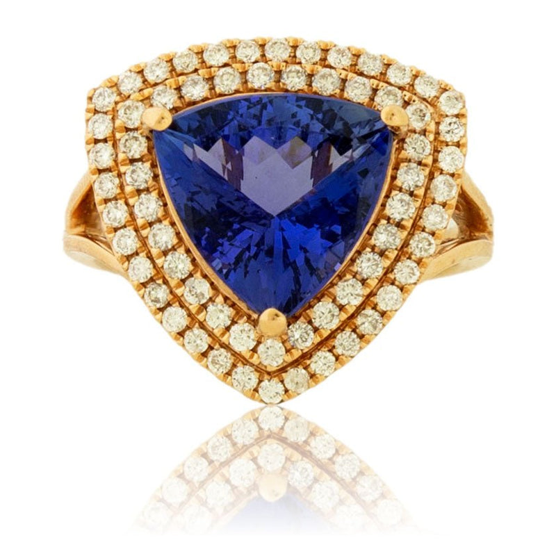 Trillian Tanzanite and Diamond Double Halo Rose Gold Ring - Park City Jewelers