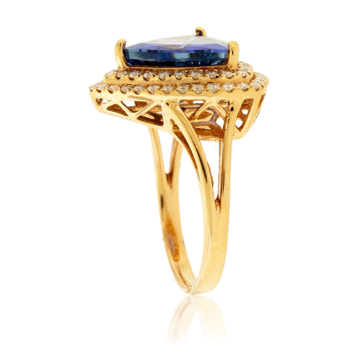 Trillian Tanzanite and Diamond Double Halo Rose Gold Ring - Park City Jewelers