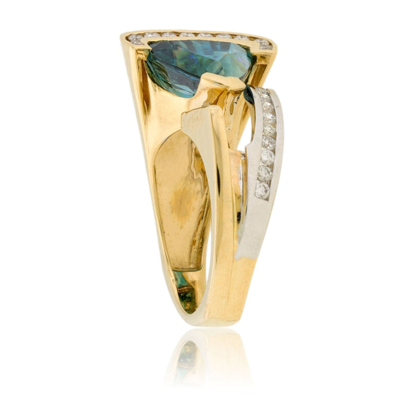 Trillion Blue Zircon, Diamond Channel Set Style Ring - Park City Jewelers