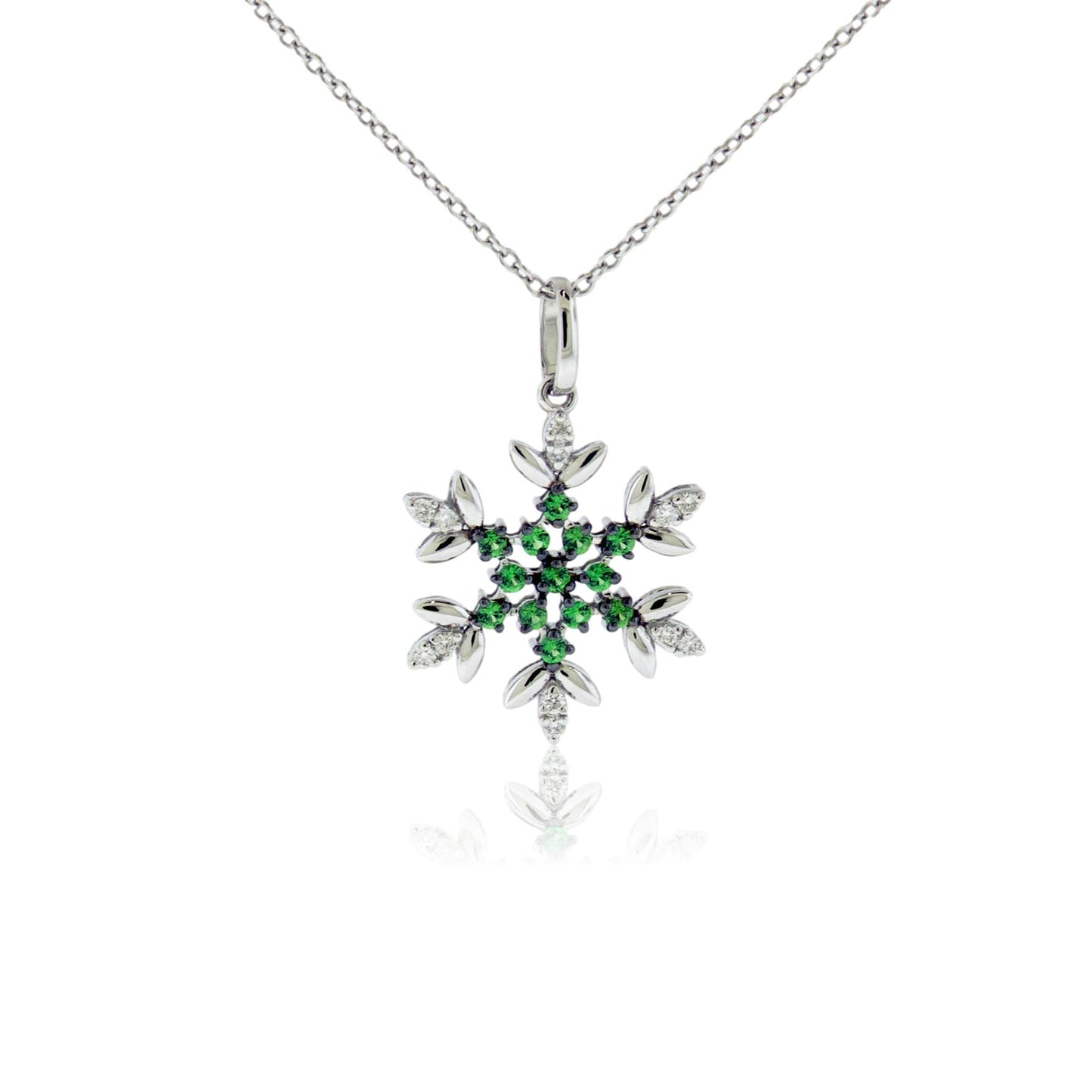 Tsavorite Garnet Diamond Snowflake Pendant w/Chain - Park City Jewelers