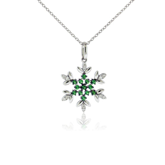 Tsavorite Garnet Diamond Snowflake Pendant w/Chain - Park City Jewelers