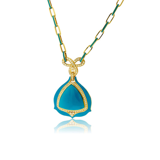 Turquoise Inlay and Diamond Bow Necklace - Park City Jewelers