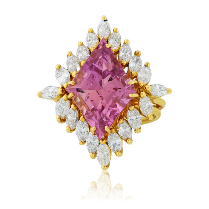 Unique Cut Pink Sapphire with Marquise Halo Ring - Park City Jewelers