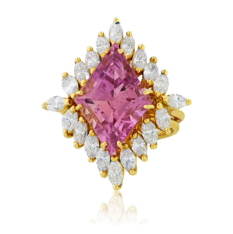 Unique Cut Pink Sapphire with Marquise Halo Ring - Park City Jewelers