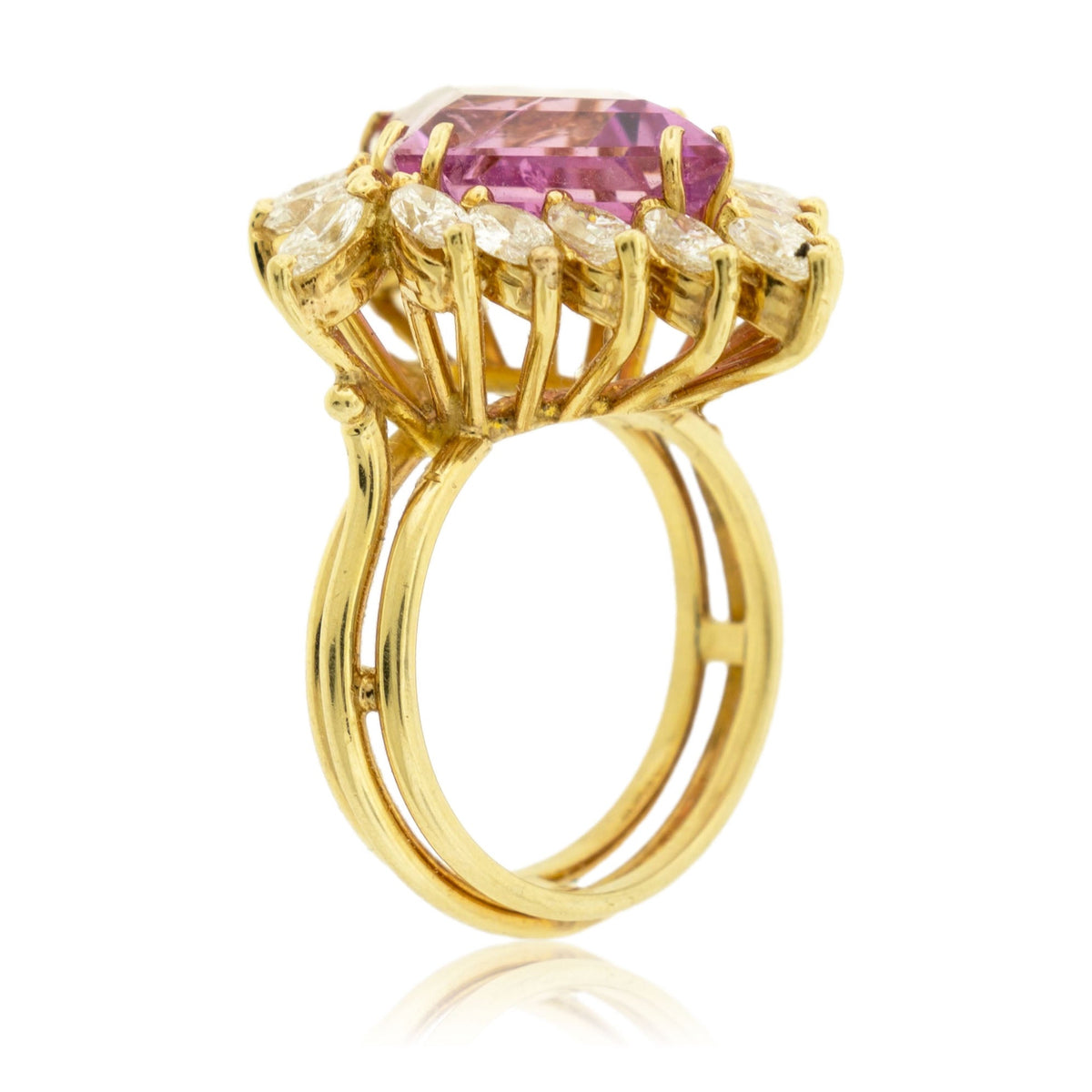 Unique Cut Pink Sapphire with Marquise Halo Ring - Park City Jewelers