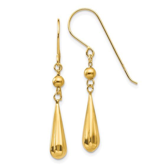 White Gold Grooved Puffed Teardrop Shepherd Hook Earrings - Park City Jewelers