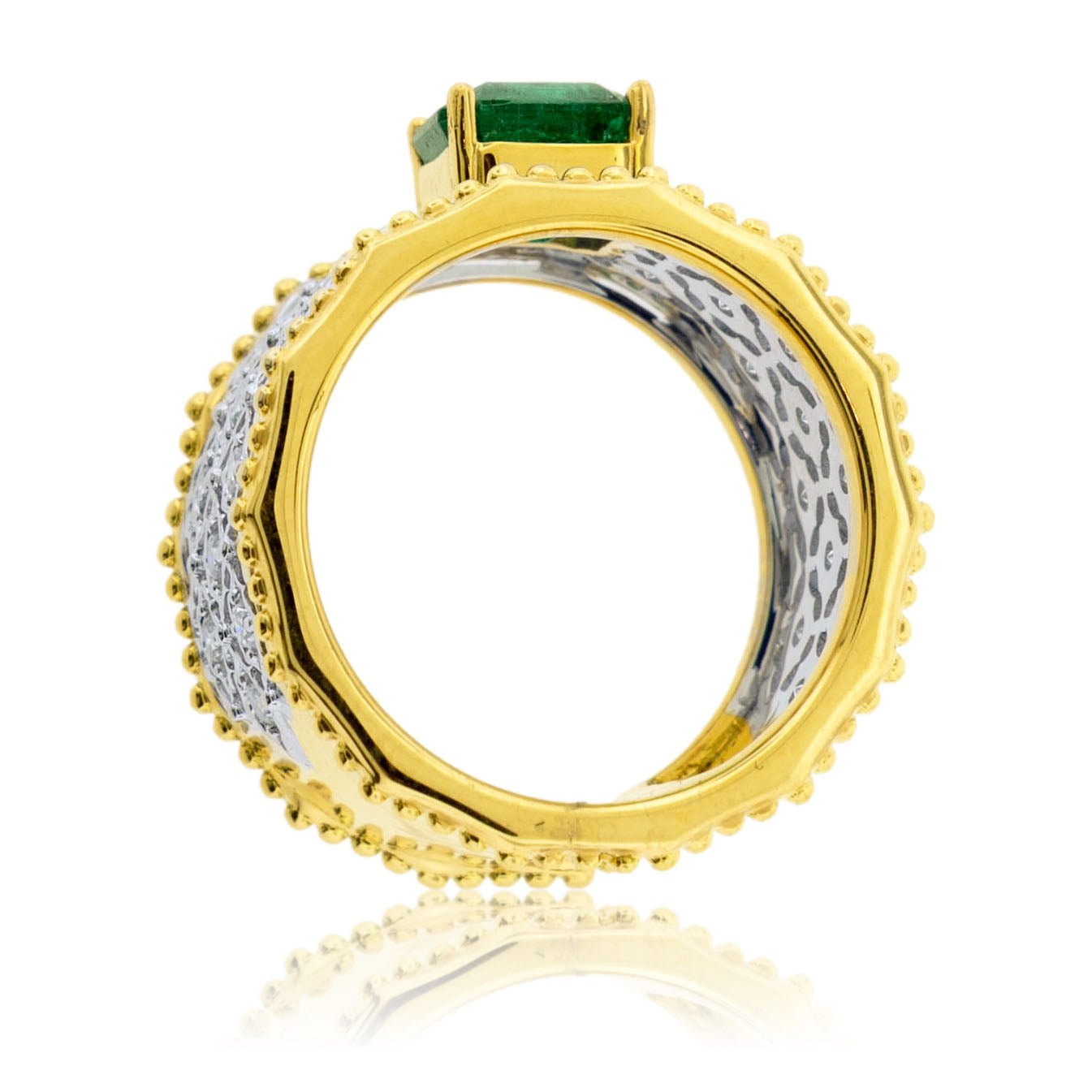 Wide Two Toned Emerald Ring with Diamond Accents - Park City Jewelers