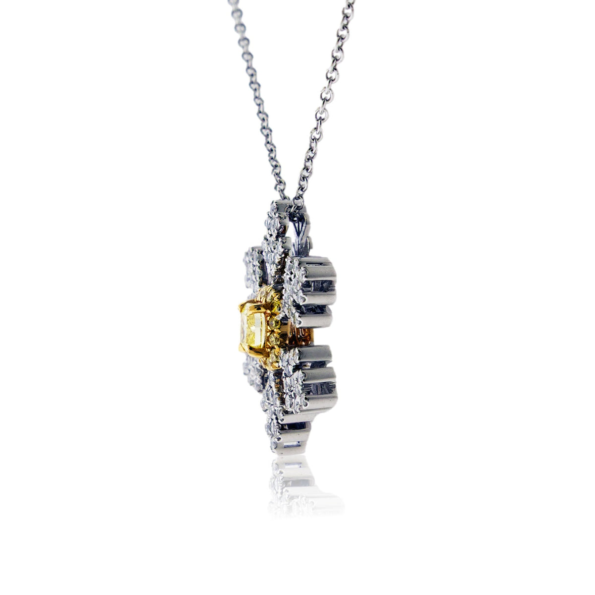 Yellow Diamond Centered Diamond Snowflake Pendant - Park City Jewelers
