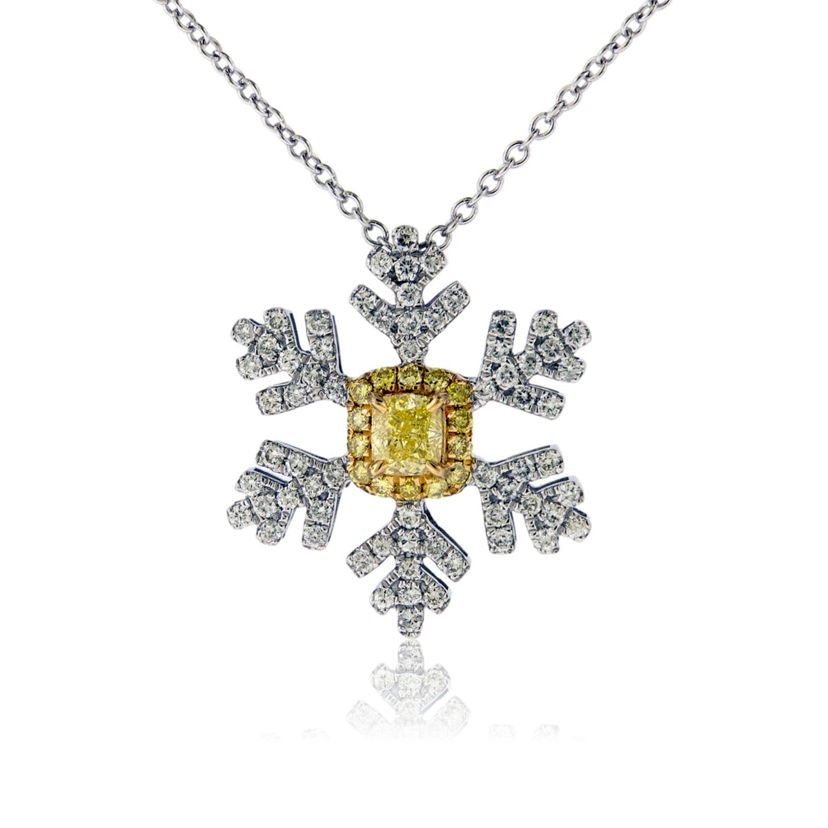 Yellow Diamond Centered Diamond Snowflake Pendant - Park City Jewelers
