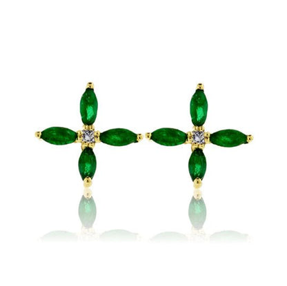Yellow Gold Diamond & Emerald Stud Earrings - Park City Jewelers