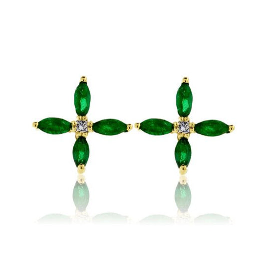 Yellow Gold Diamond & Emerald Stud Earrings - Park City Jewelers