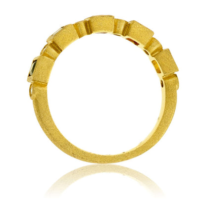 Yellow Gold Satin Finish Bezel Set Rainbow Sapphire Ring - Park City Jewelers