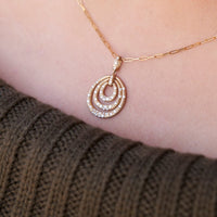 Yellow Gold Satin Finish Flush Set Concentric Oval with Paperclip Chain - Park City Jewelers