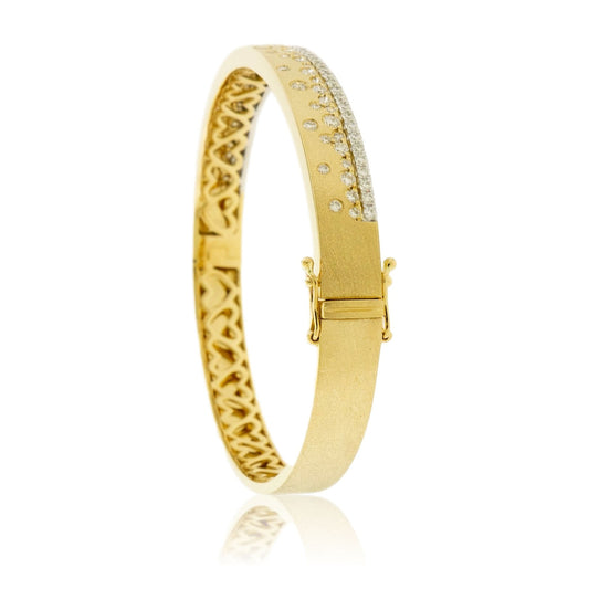 Yellow Gold Satin Finish Flush Set Diamond Edged Bracelet - Park City Jewelers