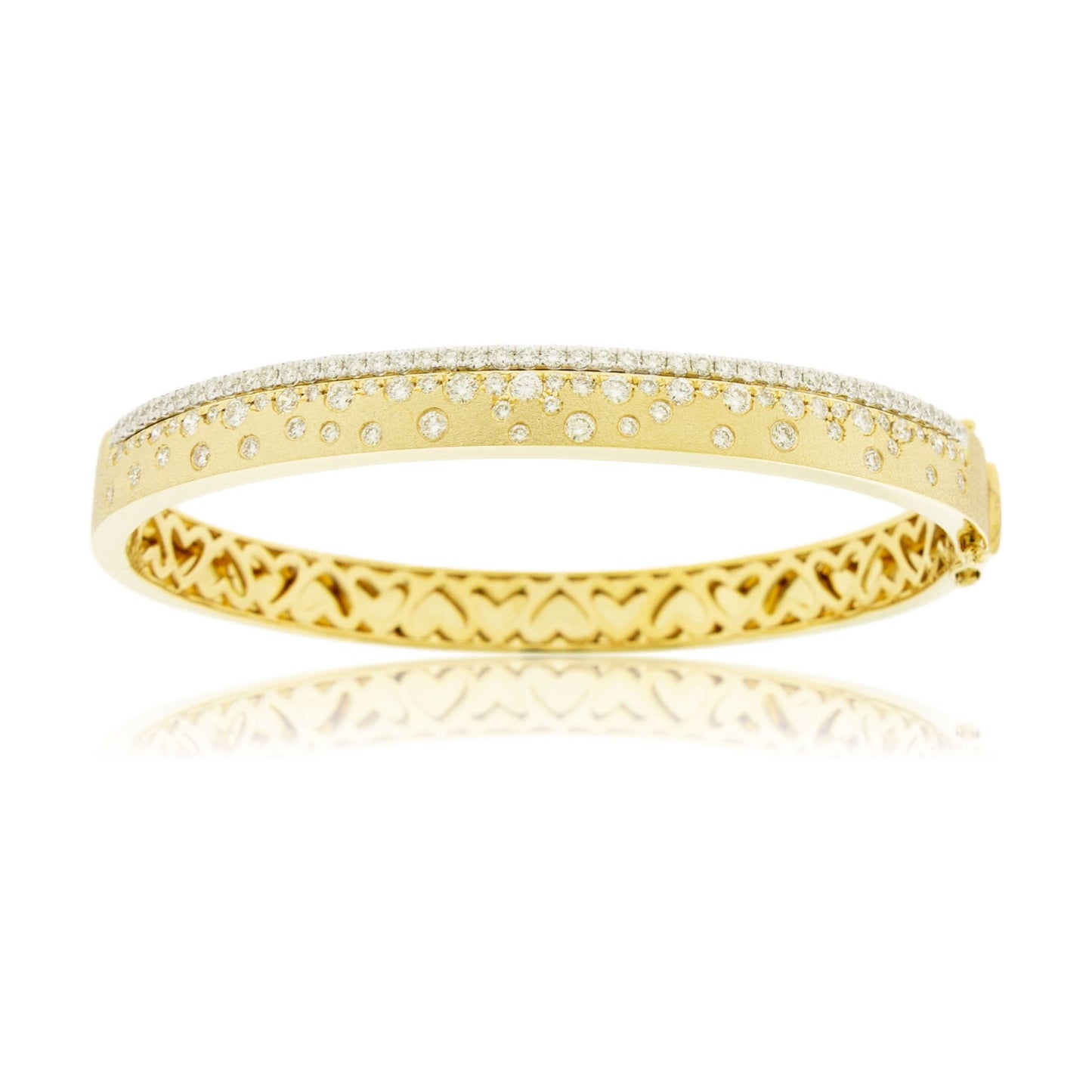 Yellow Gold Satin Finish Flush Set Diamond Edged Bracelet - Park City Jewelers