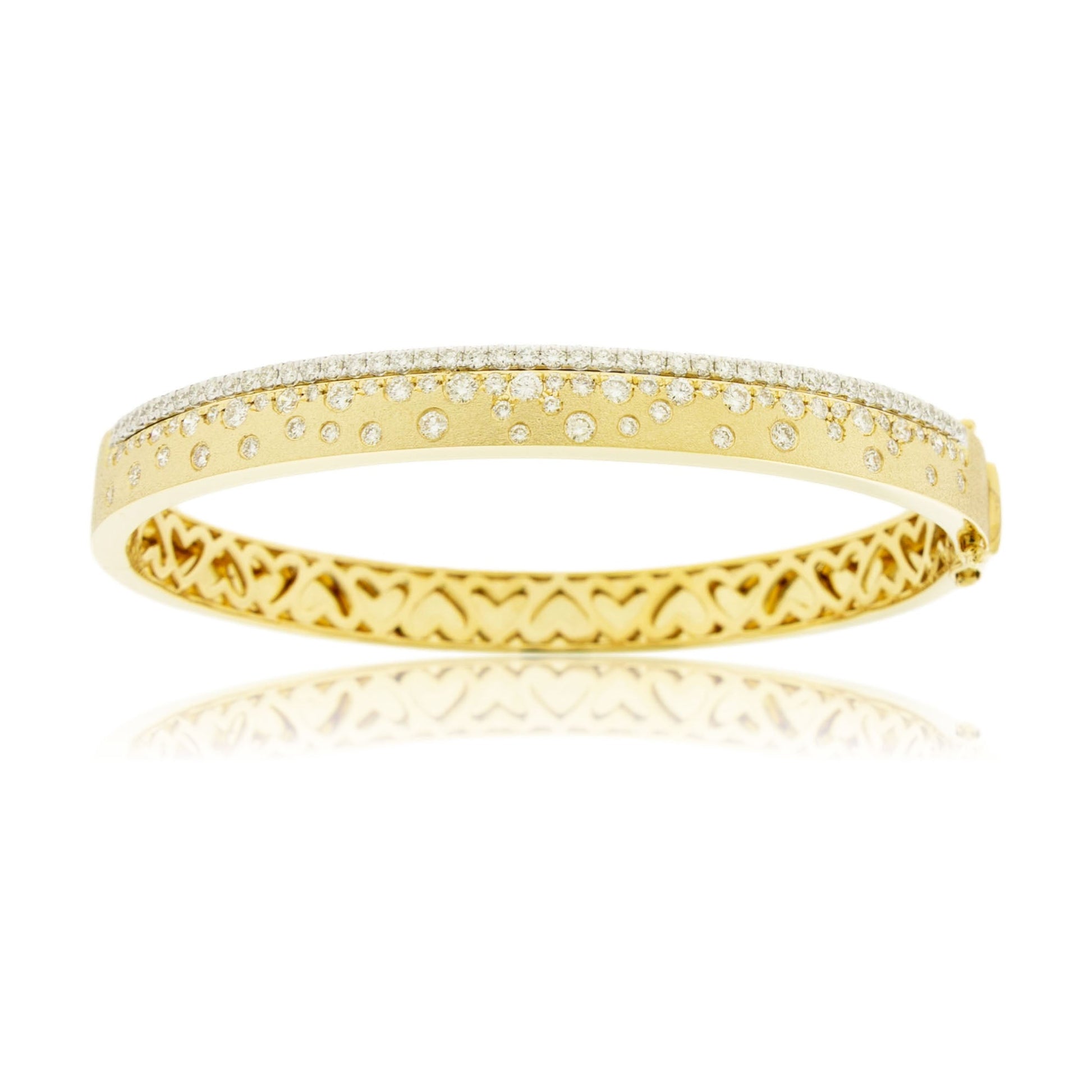Yellow Gold Satin Finish Flush Set Diamond Edged Bracelet - Park City Jewelers