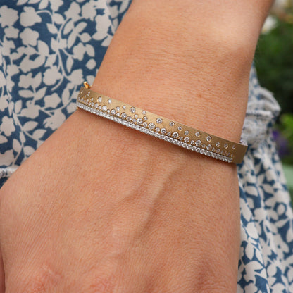 Yellow Gold Satin Finish Flush Set Diamond Edged Bracelet - Park City Jewelers