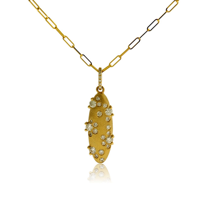 Yellow Gold Satin Finish Flush Set Diamond Vertical Necklace - Park City Jewelers