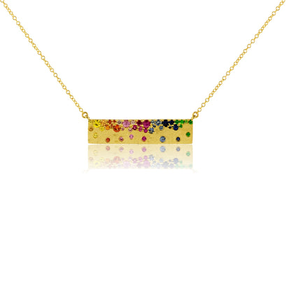 Yellow Gold Satin Finish Flush Set Rainbow Sapphire Necklace - Park City Jewelers