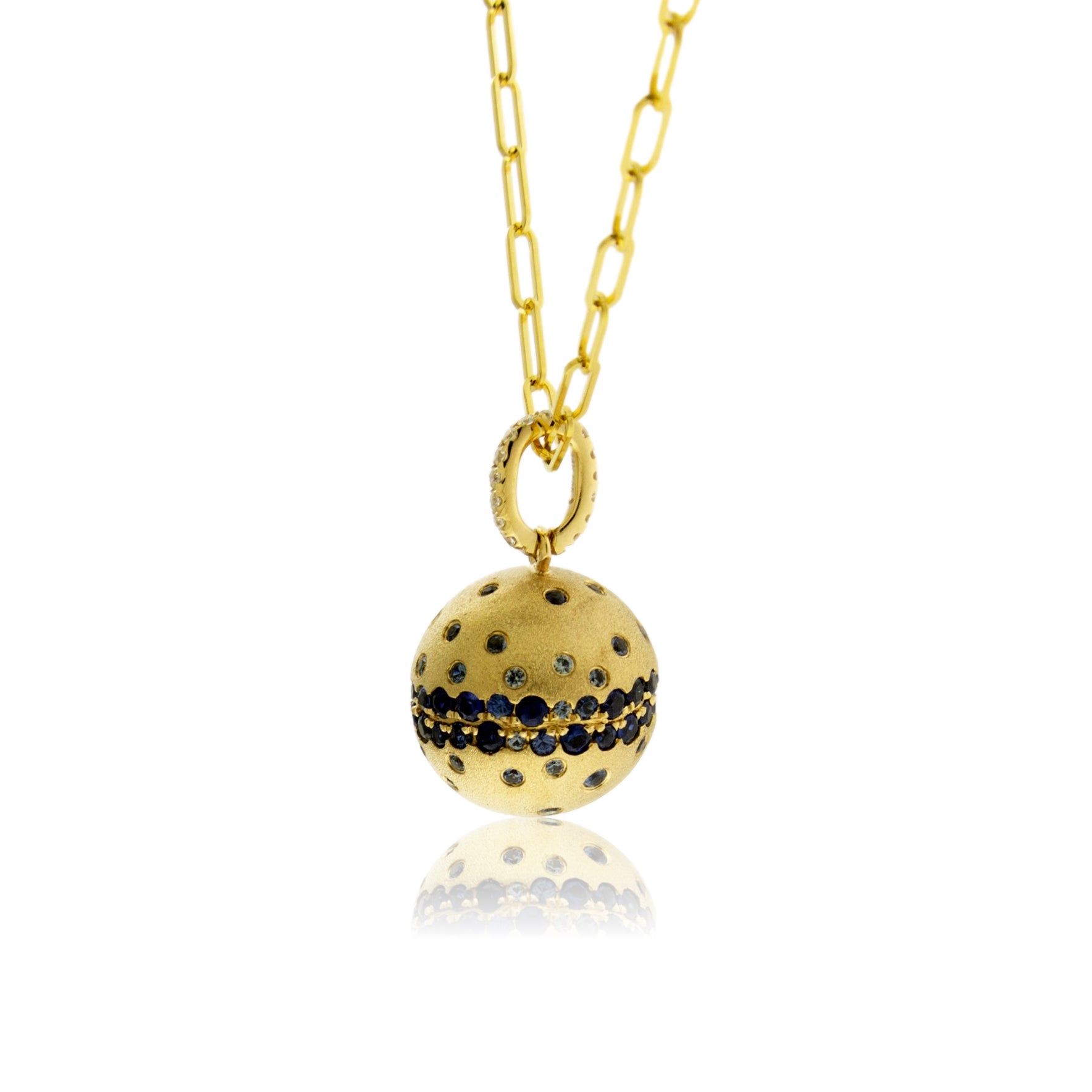 Yellow Gold Satin Finish Flush Set Sapphire Ball Necklace - Park City Jewelers