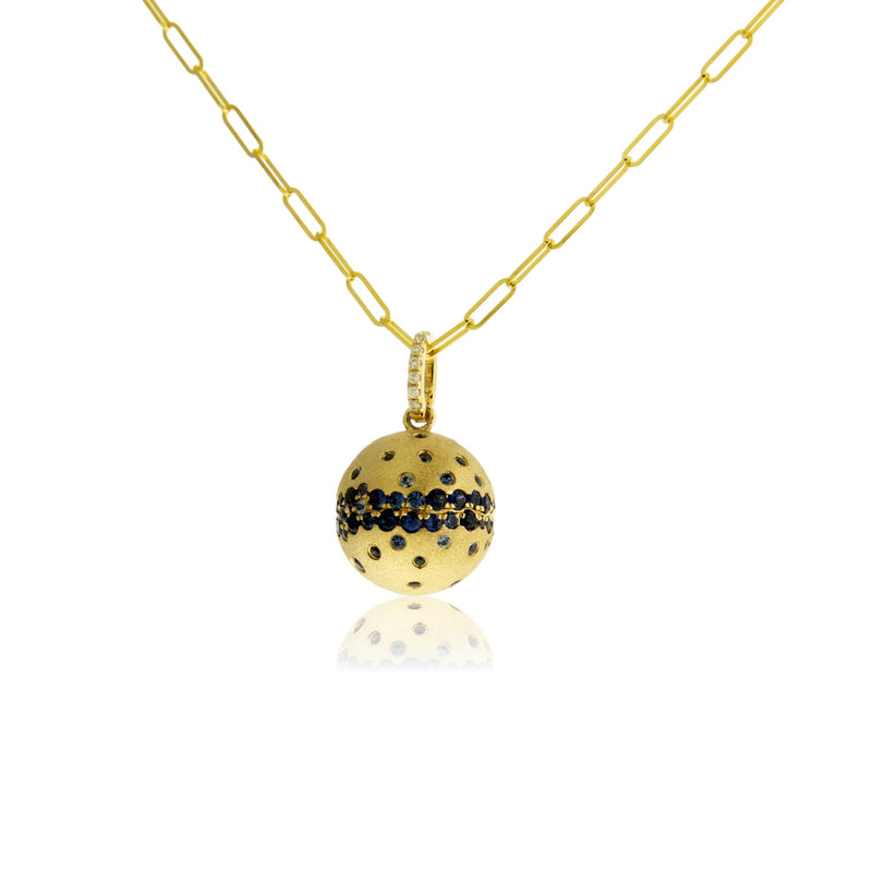 Yellow Gold Satin Finish Flush Set Sapphire Ball Necklace - Park City Jewelers